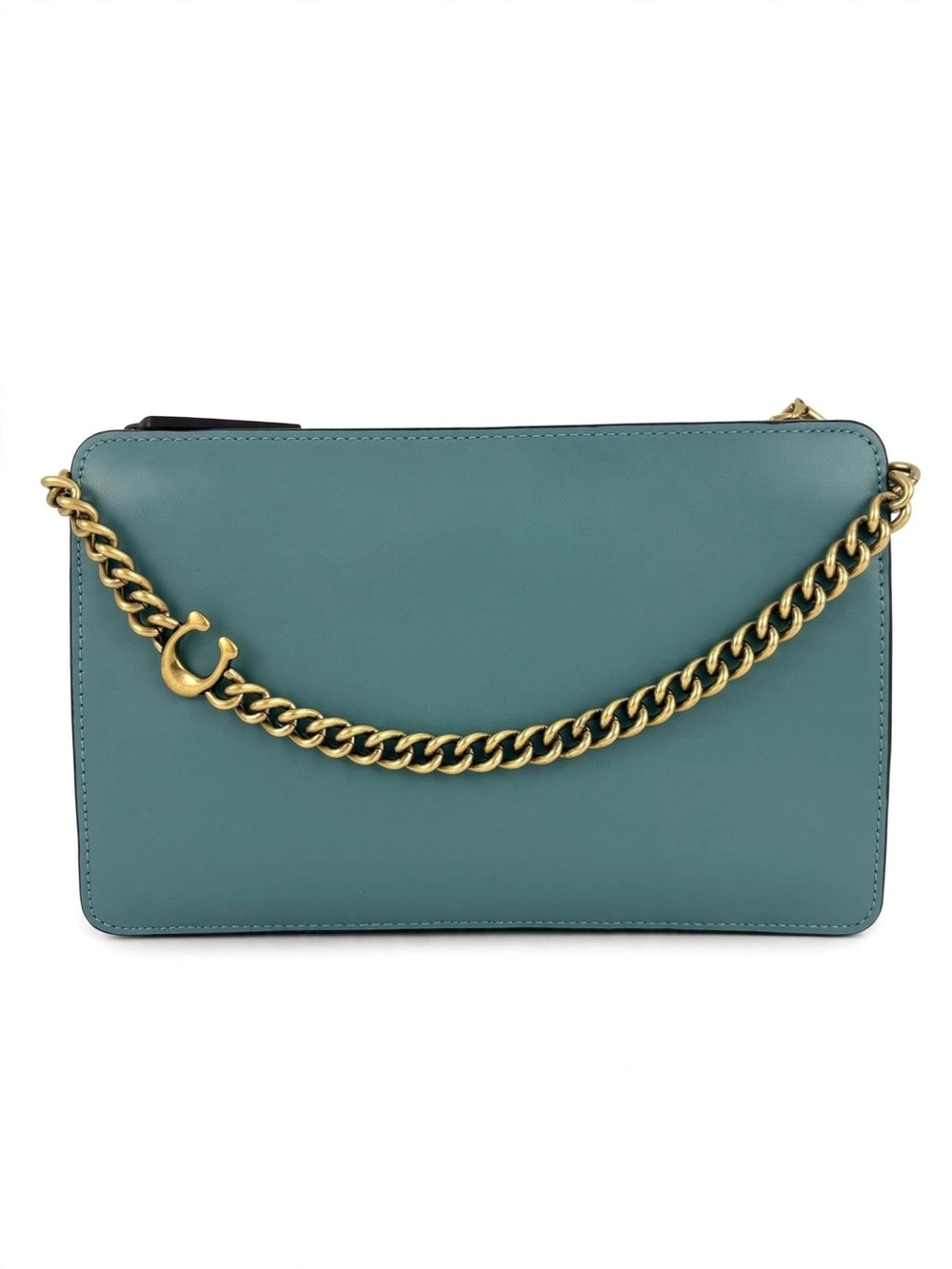 Coach Chain Crossbody Bag Glovetanned Leather Teal Brass Chain Strap NWT